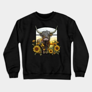 Sunflower Stained Glass Highland Cow #1 Crewneck Sweatshirt